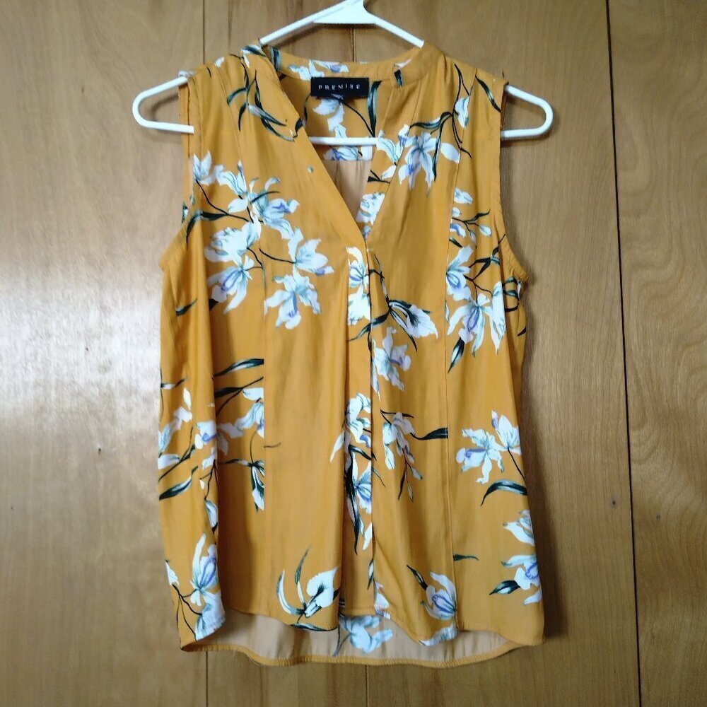 Premise Women's XS Sleeveless Floral Boho Beach Colorful Office Blouse Pullover